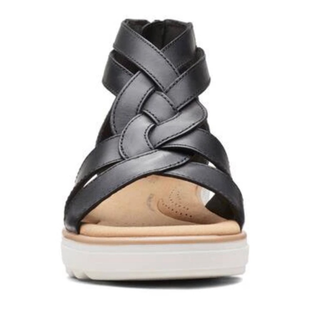 Clarks Black Leather Wedge Sandals - Picture 5 of 10